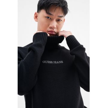 GUESS - Pulover din amestec de lana cu guler inalt - Negru