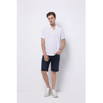 Pantaloni scurti din denim cu aspect decolorat - Albastru inchis