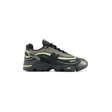 Pantofi sport 1000 din plasa cu aplicatie logo laterala - Negru/Verde deschis/Grej