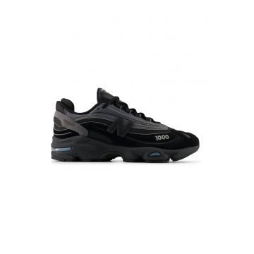 Pantofi sport 1000 unisex din plasa cu garnituri din piele ecologica - Negru