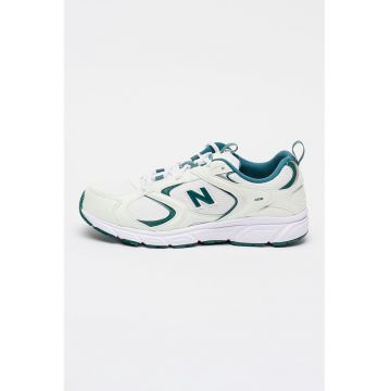 Pantofi sport 408 din piele ecologica cu garnituri din plasa - Alb/Verde englez/Crem