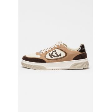 Pantofi sport low-cut din piele si piele intoarsa - Maro camel/Crem