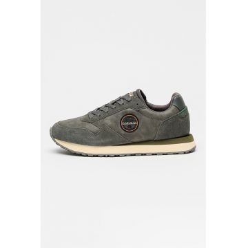 Pantofi sport Nova cu aplicatie logo si garnituri de piele intoarsa - Kaki inchis/Gri inchis