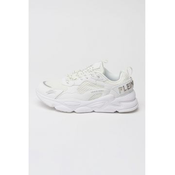 Pantofi sport Runner Track King cu insertii de plasa - Alb optic/Argintiu
