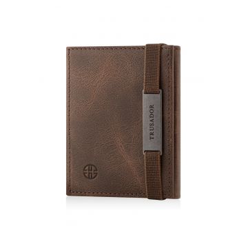 Portofel piele naturala cu cu oglinda si protectie anti scanare carduri RFID - design compact trifold - Marseille - Maro