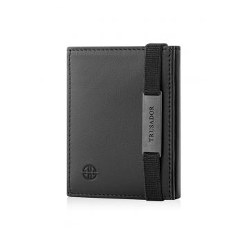 Portofel piele naturala cu cu oglinda si protectie anti scanare carduri RFID - design compact trifold - Marseille - Negru