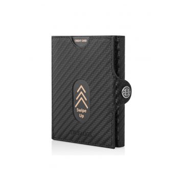 Portofel piele naturala cu protectie anti scanare carduri RFID - design compact trifold - Valencia - negru carbon fiber