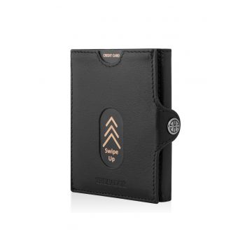Portofel piele naturala cu protectie anti scanare carduri RFID - design compact trifold - Valencia - Negru