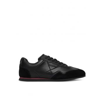Tenisi barbati -  piele naturala - negru - textil