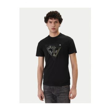 Tricou barbati  slim fit - negru - bumbac/elastan