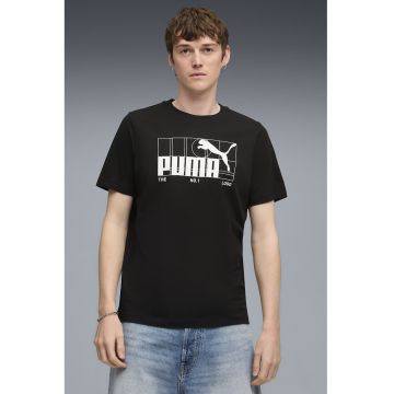 Tricou din amestec de bumbac cu imprimeu logo - Alb/Negru