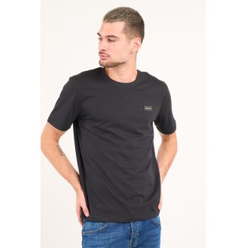 Tricou din bumbac cu decolteu la baza gatului - Negru