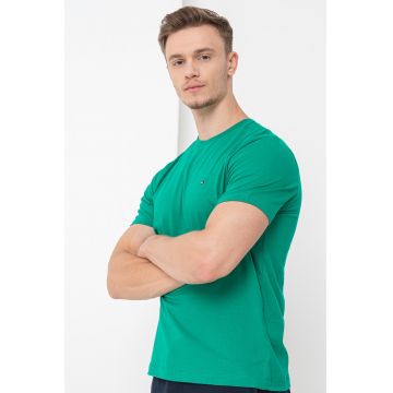 Tricou din bumbac cu decolteu la baza gatului - Verde