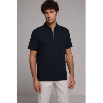 Tricou polo cu fenta cu fermoar - Albastru ultramarin