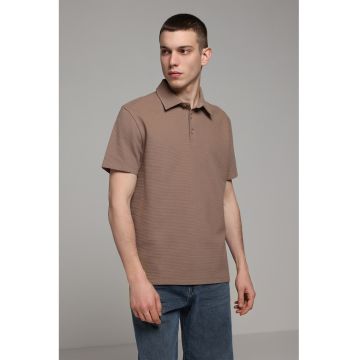 Tricou polo cu model uni - Maro pamantiu
