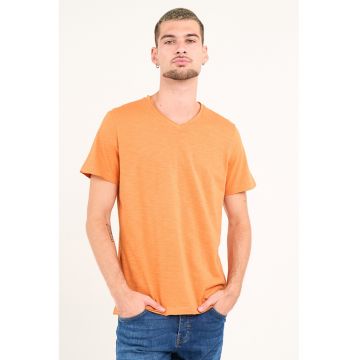 Tricou uni cu decolteu in V - Portocaliu pal
