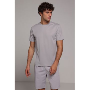 Tricou uni cu decolteu la baza gatului - Gri marmorat
