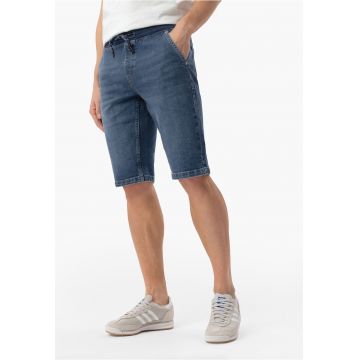 Blugi scurti bambati din bumbac - buzunare - talie elastica cu snur - Regular Fit -  E-Carst - albastru marin - Albastru marin