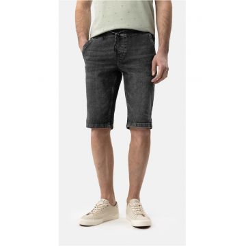 Blugi scurti bambati din bumbac - buzunare - talie elastica cu snur - Regular Fit -  E-Carst - grafit - Gri grafit