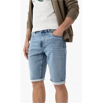 Blugi scurti cu mansete plisate - buzunare - Regular Fit - stone wash -  E-Mext - albastru - Albastru