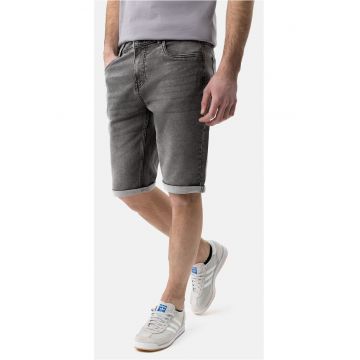 Blugi scurti cu mansete plisate - buzunare - Regular Fit - stone wash -  E-Mext - gri - Gri