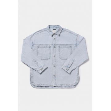 Camasa din denim cu buzunare pe piept - Albastru prafuit