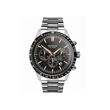 Ceas pentru barbati  mecanism quartz - Inox - bratara argintie - cadran negru - rezistent la apa 5 ATM
