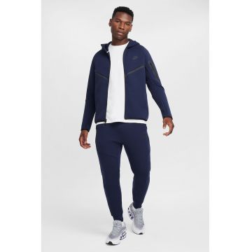 Hanorac cu fermoar si logo - Negru stins/Bleumarin