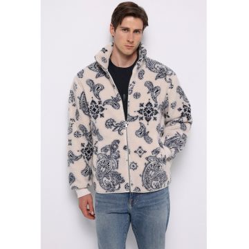 Jacheta lejera din teddy cu model paisley - Negru/Crem