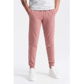 Pantaloni de trening din bumbac cu buzunare laterale - Roz prafuit