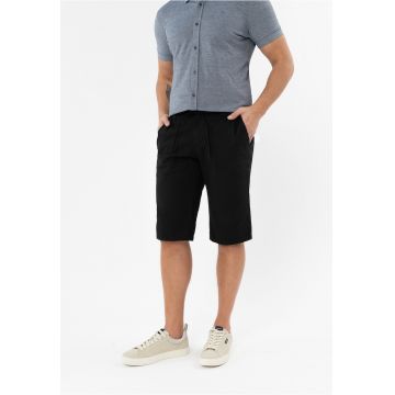 Pantaloni scurti barbati din bumbac - buzunare - Regular Fit -  P-Denz - negru - Negru