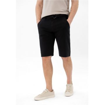 Pantaloni scurti chino barbati din bumbac - cu curea - buzunare - Regular Fit -  P-Oxy - negru - Negru