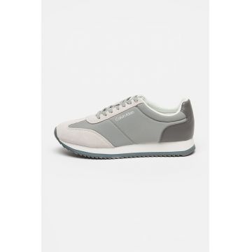 Pantofi sport de panza cu garnituri de piele ecologica - Gri cenusiu