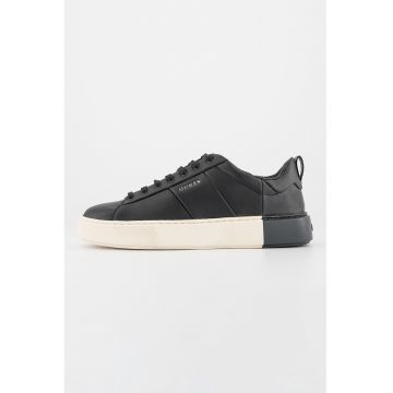 Pantofi sport de piele si piele ecologica cu detaliu contrastant - Negru