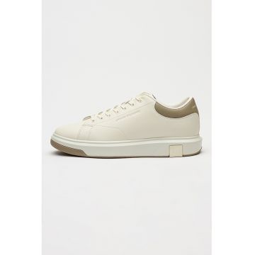 Pantofi sport din piele cu model uni - Alb murdar/Grej