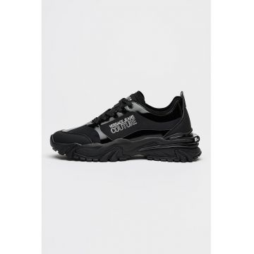 Pantofi sport din piele ecologica si material textil cu imprimeu logo lateral - Negru