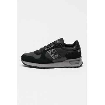 Pantofi sport low-cut cu logo si garnituri de piele intoarsa - Negru/Gri