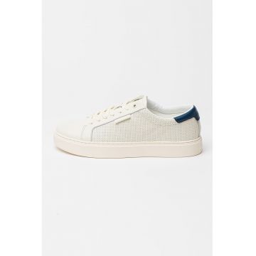 Pantofi sport low-cut din piele - Alb fildes/Bleumarin