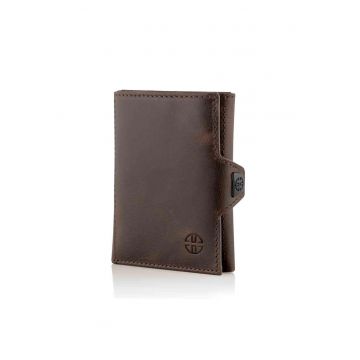 Portofel piele naturala cu protectie anti scanare carduri RFID - design compact trifold - Verona - Maro cafeniu