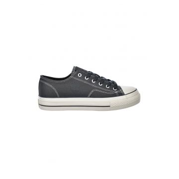 Tenisi low-cut din material textil - Gri inchis