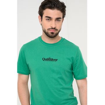 Tricou cu imprimeu logo si decolteu la baza gatului Fineline - Verde/Negru