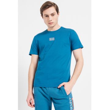 Tricou de bumbac cu aplicatie logo - Albastru