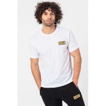 Tricou de bumbac cu decolteu la baza gatului - Alb