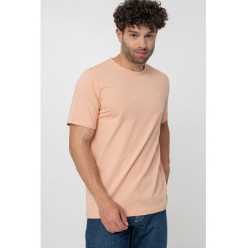Tricou de bumbac cu decolteu la baza gatului - Roz somon