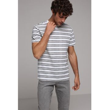 Tricou de bumbac cu dungi - Alb/Albastru ultramarin/Albastru deschis