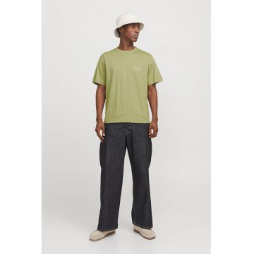 Tricou de bumbac cu model grafic pe partea din spate - Portocaliu/Verde sparanghel