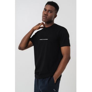 Tricou din bumbac cu logo in relief - Negru