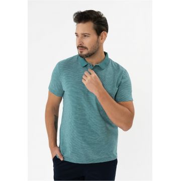 Tricou polo barbati cu dungi din bumbac - Regular Fit -  O-Mango - turcoaz - Turcoaz