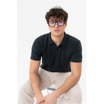 Tricou polo barbati din bumbac cu model geometric - Regular Fit -  O-Larix - albastru marin - Albastru marin