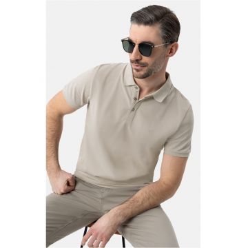 Tricou polo barbati din bumbac - Regular Fit - uni -  O-Chase - bej - Bej
